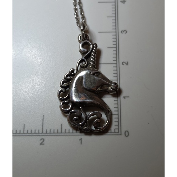 Vintage Ornate Sterling Silver Unicorn Pendant On 18" Sterling XL Necklace - Picture 4 of 7